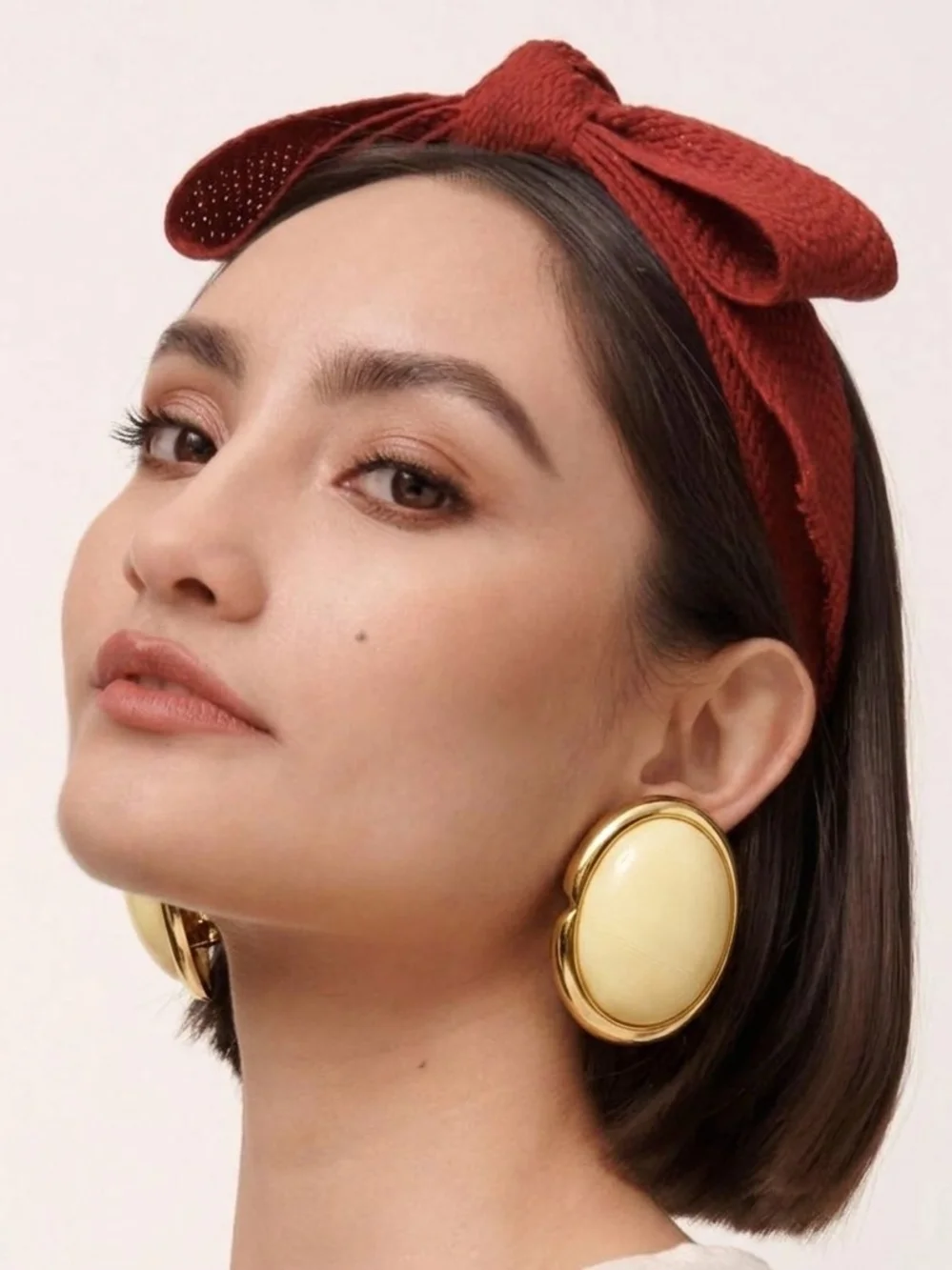 Gold-Tone Cream Oval Clip Earrings